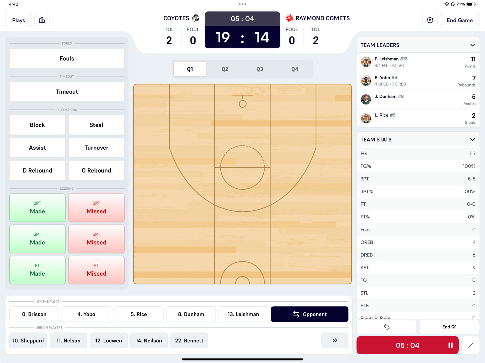 StatNation live game tracker on iPad